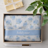 Elegant Blue Hydrangea Pattern Gray Stripe Name Seidenpapier (Geschenk)