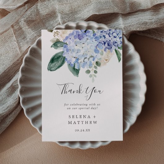 Elegant Blue Hydrangea Printable Vielen Dank Einladung