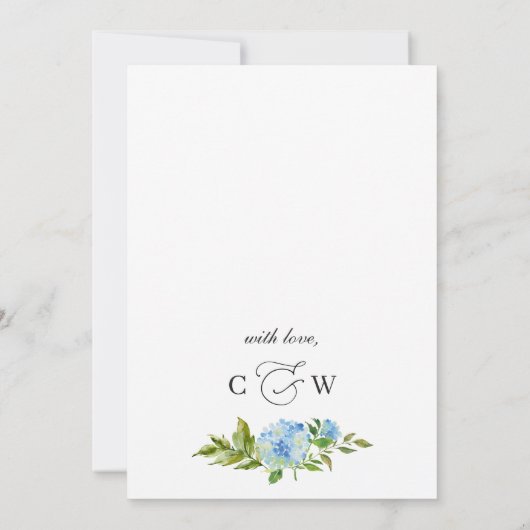 Elegant Blue Hydrangea PROBE DINNER Einladung (Rückseite)