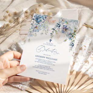 Elegant Blue Hydrangea & Rose Dedication Einladung