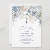 Elegant Blue Hydrangea & Rose Dedication Einladung (Vorderseite)