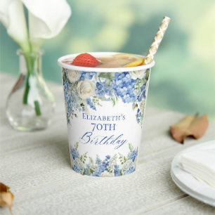Elegant Blue Hydrangea Rose Garden Geburtstagspart Pappbecher