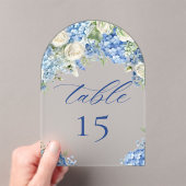 Elegant Blue Hydrangea Roses Wedding Table Number Acryleinladungen (Insitu (Handheld))