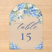 Elegant Blue Hydrangea Roses Wedding Table Number Acryleinladungen (Vorderseite)