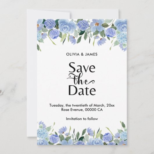 Elegant Blue Hydrangea Save The Date (Vorderseite)