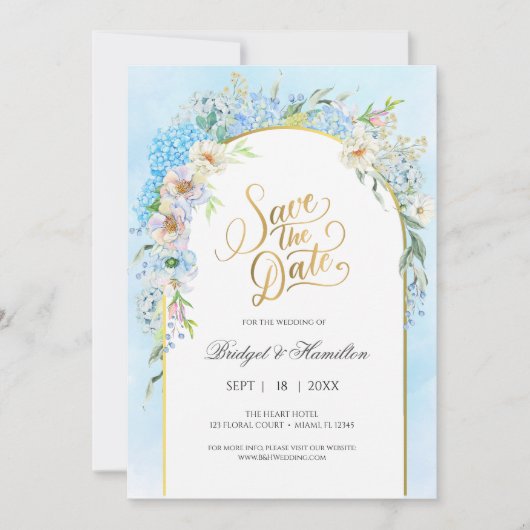 Elegant Blue Hydrangea Save The Date (Vorderseite)