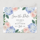 Elegant Blue Hydrangea Save the Date Postcard Einladungspostkarte (Vorderseite)