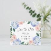 Elegant Blue Hydrangea Save the Date Postcard Einladungspostkarte (Stehend Vorderseite)