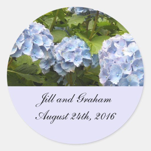Elegant Blue Hydrangea Save the Date Runder Aufkleber (Vorderseite)