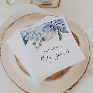 Elegant Blue Hydrangea Spring Floral Baby Shower Serviette