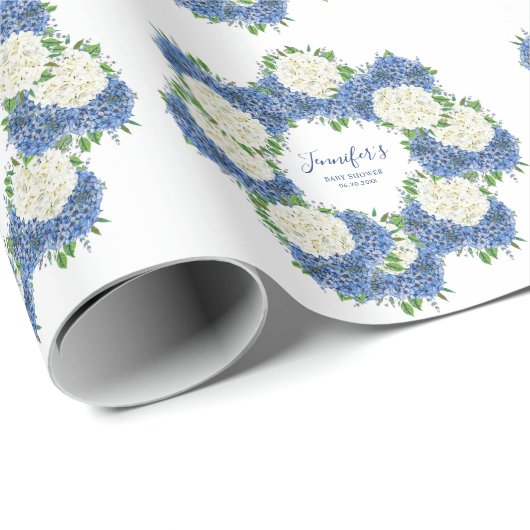 Elegant Blue Hydrangea Summer Spring Baby Dusche Geschenkpapier (Rolleneckpunkt)