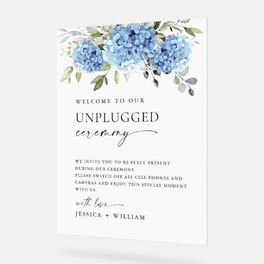 Elegant Blue Hydrangea Unplugged Wedding Zeremony Acrylschild (Winkel)