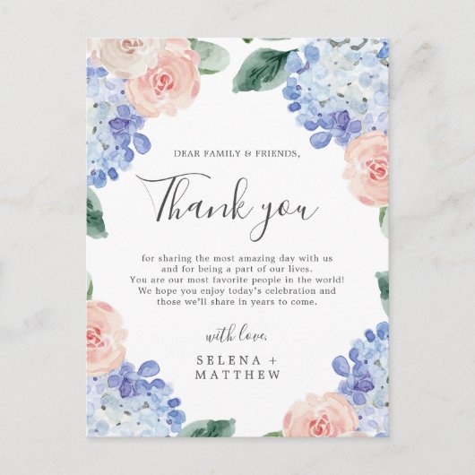 Elegant Blue Hydrangea Vielen Dank Empfang Card Postkarte (Vorderseite)