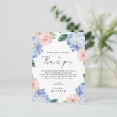 Elegant Blue Hydrangea Vielen Dank Empfang Card Postkarte (Stehend Vorderseite)