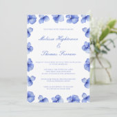 Elegant Blue Hydrangea Virtual Wedding Einladung (Stehend Vorderseite)