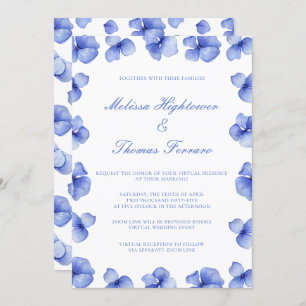 Elegant Blue Hydrangea Virtual Wedding Einladung