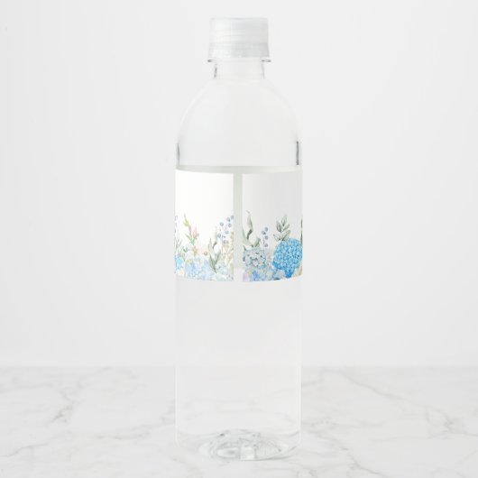 Elegant Blue Hydrangea Wasserflaschenetikett (Rückseite)