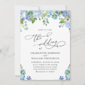 Elegant Blue Hydrangea Watercolor Grüne Hochzeit Einladung (Vorderseite)