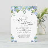 Elegant Blue Hydrangea Watercolor Grüne Hochzeit Einladung (Stehend Vorderseite)