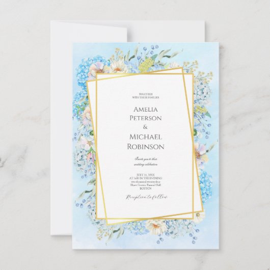 Elegant Blue Hydrangea Wedding Einladung (Vorderseite)