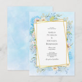 Elegant Blue Hydrangea Wedding Einladung (Vorne/Hinten)