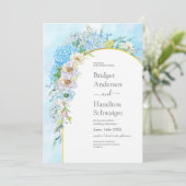 Elegant Blue Hydrangea Wedding Einladung (Stehend Vorderseite)