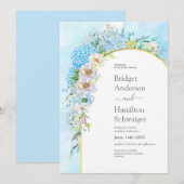 Elegant Blue Hydrangea Wedding Einladung (Vorne/Hinten)