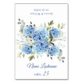 Elegant Blue Hydrangea Wedding Escort Card Tischnummer (Vorderseite)