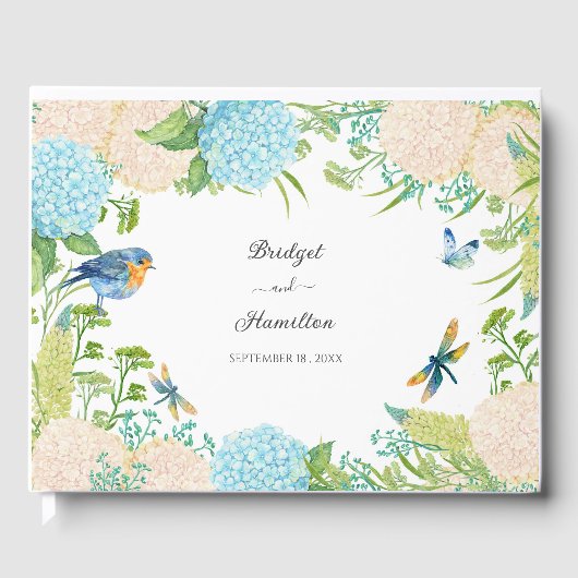 Elegant Blue Hydrangea Wedding Gästebuch (Vorderseite)