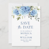 Elegant Blue Hydrangea Wedding QR Code Foto Save The Date (Vorderseite)