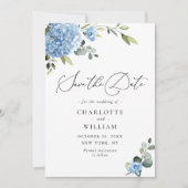 Elegant Blue Hydrangea Wedding QR Code Foto Save The Date (Vorderseite)