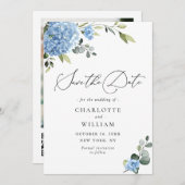 Elegant Blue Hydrangea Wedding QR Code Foto Save The Date (Vorne/Hinten)