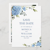 Elegant Blue Hydrangea Wedding QR Code Foto Save The Date (Vorne/Hinten)