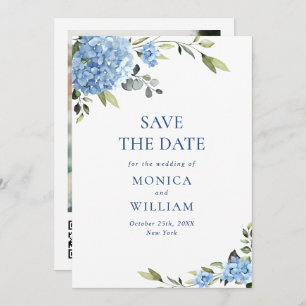 Elegant Blue Hydrangea Wedding QR Code Foto Save The Date