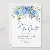 Elegant Blue Hydrangea Wedding QR Code Foto Save The Date (Vorderseite)