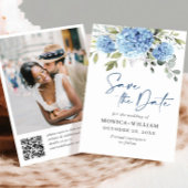 Elegant Blue Hydrangea Wedding QR Code Foto Save The Date