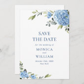 Elegant Blue Hydrangea Wedding QR Code Foto Save The Date (Vorne/Hinten)