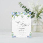 Elegant Blue Hydrangea Wedding QR Save the Date Postkarte (Stehend Vorderseite)