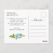 Elegant Blue Hydrangea Wedding rettet das Datum Postkarte (Rückseite)