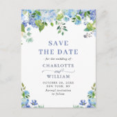 Elegant Blue Hydrangea Wedding rettet das Datum Postkarte (Vorderseite)