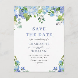 Elegant Blue Hydrangea Wedding rettet das Datum Postkarte