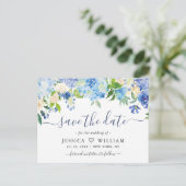 Elegant Blue Hydrangea Wedding rettet das Datum Postkarte (Stehend Vorderseite)