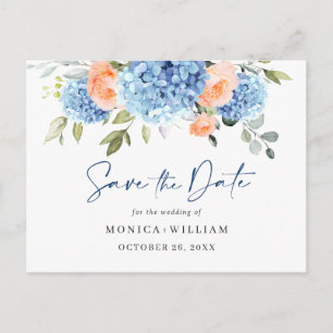Elegant Blue Hydrangea Wedding Save the Date Postkarte