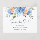 Elegant Blue Hydrangea Wedding Save the Date Postkarte (Vorderseite)