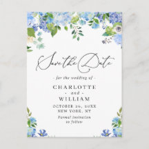 Elegant Blue Hydrangea Wedding Save the Date