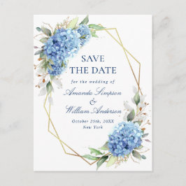 Elegant Blue Hydrangea Wedding Save the Date Postkarte