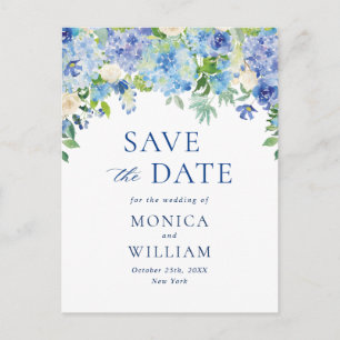 Elegant Blue Hydrangea Wedding Save the Date Postkarte