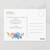 Elegant Blue Hydrangea Wedding Save the Date Postkarte (Rückseite)