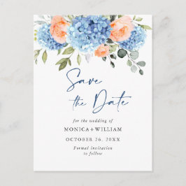 Elegant Blue Hydrangea Wedding Save the Date Postkarte