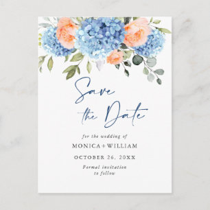 Elegant Blue Hydrangea Wedding Save the Date Postkarte
